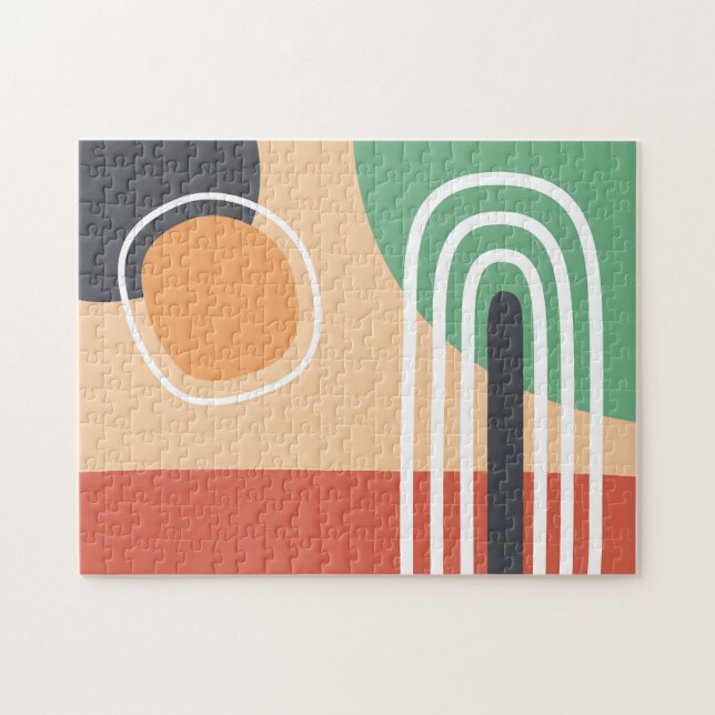 Boho-Regenbogen-Abstrakt-Linienkunst Retro-Farben Puzzle (Horizontal)