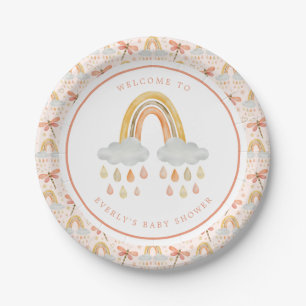 Boho-Regenbogen-Aquarell-Libellen-Baby-Party Pappteller