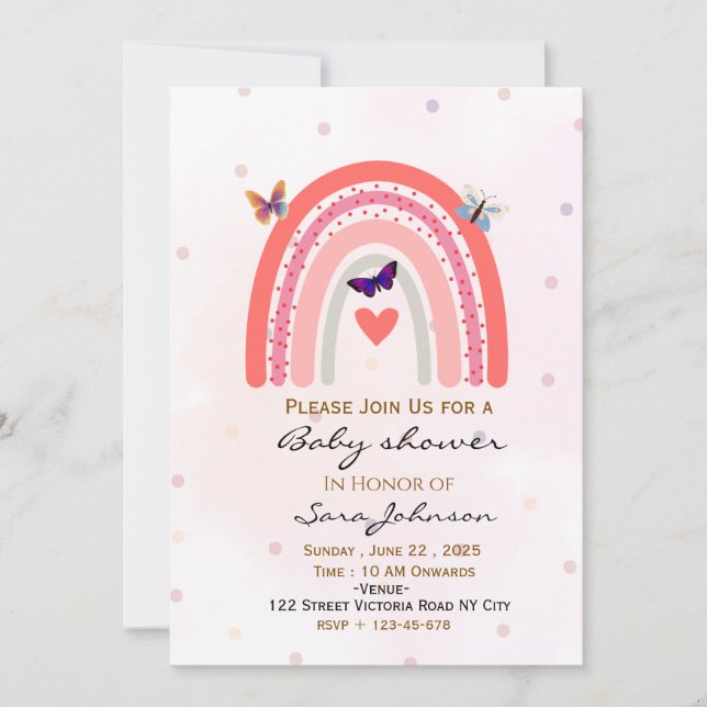 Boho Regenbogen-Baby-Einladung Einladung (Vorderseite)