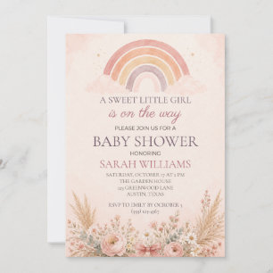 Boho-Regenbogen-Baby-Mädchen-Party Einladung