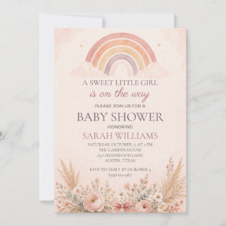 Boho-Regenbogen-Baby-Mädchen-Party Einladung