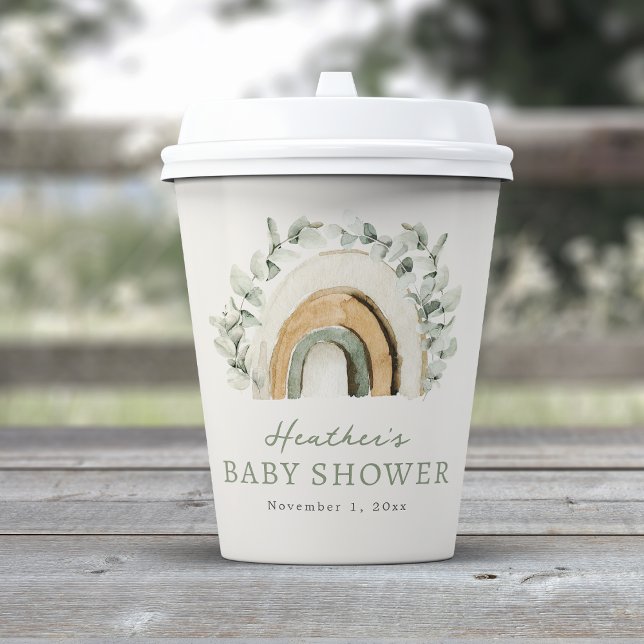 Boho Regenbogen Baby Pappbecher (Boho Watercolor Eucalyptus  Rainbow Baby Shower Paper Cups Decor by Painted Paperie
)
