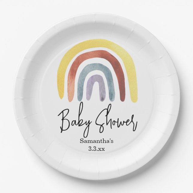Boho-Regenbogen-Baby-Party Pappteller (Vorderseite)
