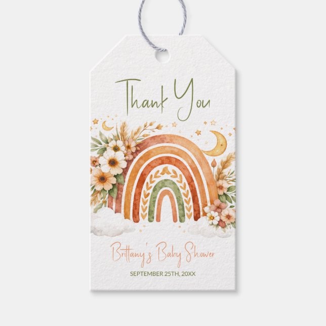 Boho-Regenbogen-Baby-Shower-Dankeschön Geschenkanhänger (Vorderseite)