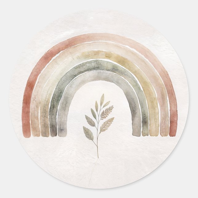 Boho-Regenbogen Botanische Wasserfarbe Runder Aufkleber (Vorderseite)