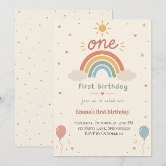 Boho-Regenbogen-Einladung zum ersten Geburtstag Einladung