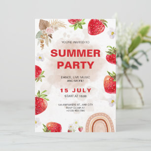 Boho-Regenbogen-Erdbeer-Party-Tropisches Wasser Einladung