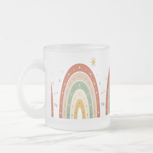 Boho-Regenbogen-Frosted-Glas-Kaffeetasse oder süße Mattglastasse (Links)
