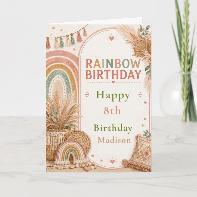 Boho-Regenbogen-Geburtstagsfeier Karte (Vorderseite)