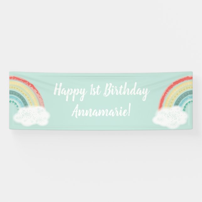 Boho Regenbogen Geburtstagsfeier Kinder Banner (Horizontal)