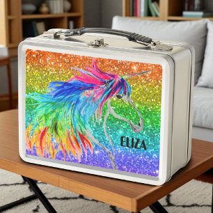 Boho Regenbogen Glitter Süße Mädchen Einhorn Kinde Metall Brotdose