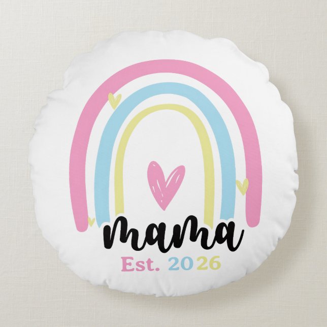 Boho Regenbogen Individuelle Mama Stiftungsjahr An Rundes Kissen (Vorderseite)