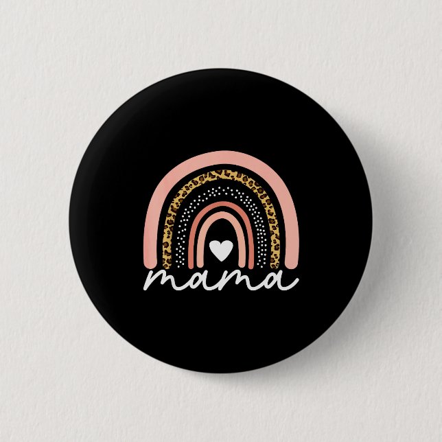 Boho Regenbogen Mama Leopard Muttertag Niedliche M Button (Vorderseite)