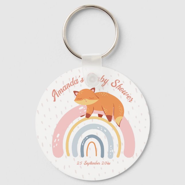Boho Regenbogen mit Schlaffox Babydusche Schlüsselanhänger (Vorderseite)