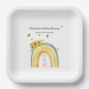 Boho-Regenbogen mit Sonnenblumen-Baby-Party Pappteller