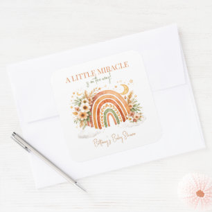 Boho-Regenbogen-Moderne Babyparty Quadratischer Aufkleber