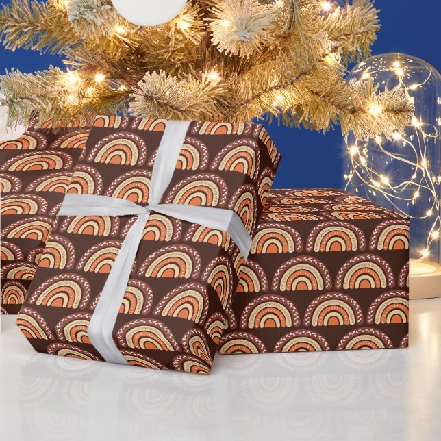 Boho-Regenbogen Orange und Braun Geschenkpapier (Feiertage)