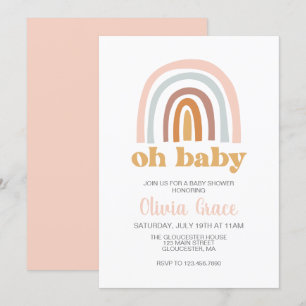 Boho Regenbogen Rosa Babyshower-Einladung Einladung