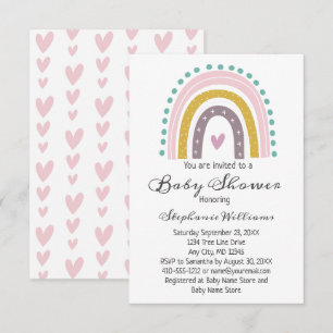 Boho Regenbogen Rosa Herzen Lila Türkis Baby Mädch Einladung