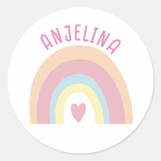 Boho Regenbogen Rosa Kindernahrung Runder Aufkleber (Vorderseite)