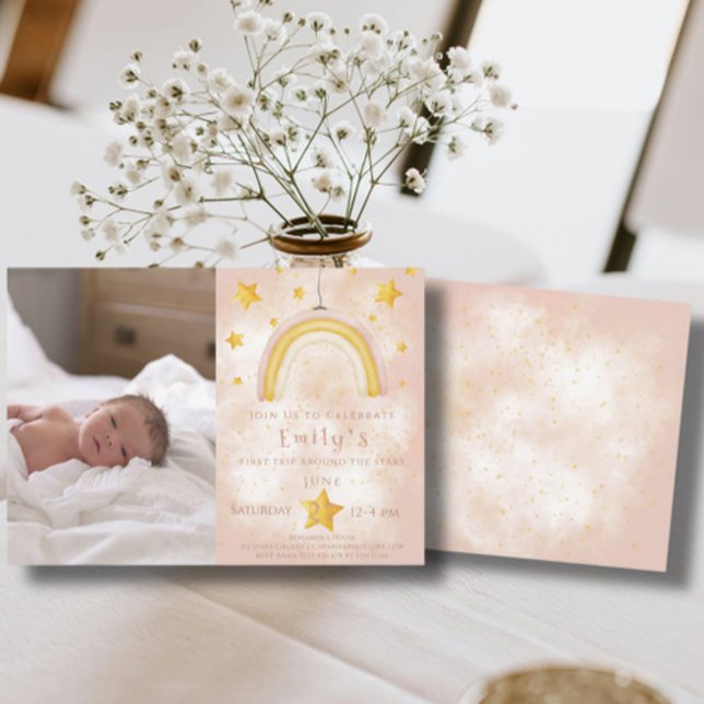 Boho Regenbogen rosa Magie Staub Goldsterne Party Einladung (Von Creator hochgeladen)