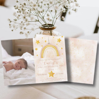 Boho Regenbogen rosa Magie Staub Goldsterne Party Einladung