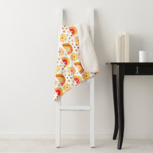 Boho-Regenbogen-Sonnen-Sterne-Wasserfarben-Orange- Sherpadecke