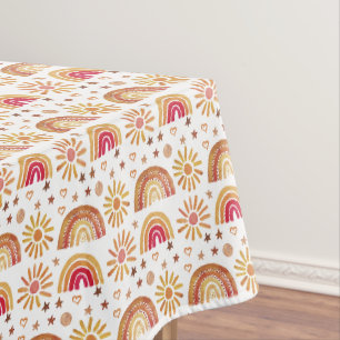 Boho-Regenbogen-Sonnen-Sterne-Wasserfarben-Pastell Tischdecke