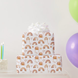 Boho-Regenbogen-Sterne Terrakotta-Braun Baby-Party Geschenkpapier