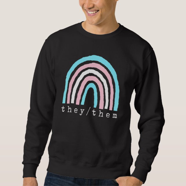 Boho Regenbogen Trans Pronomen They Them Stolz Lbg Sweatshirt (Vorderseite)