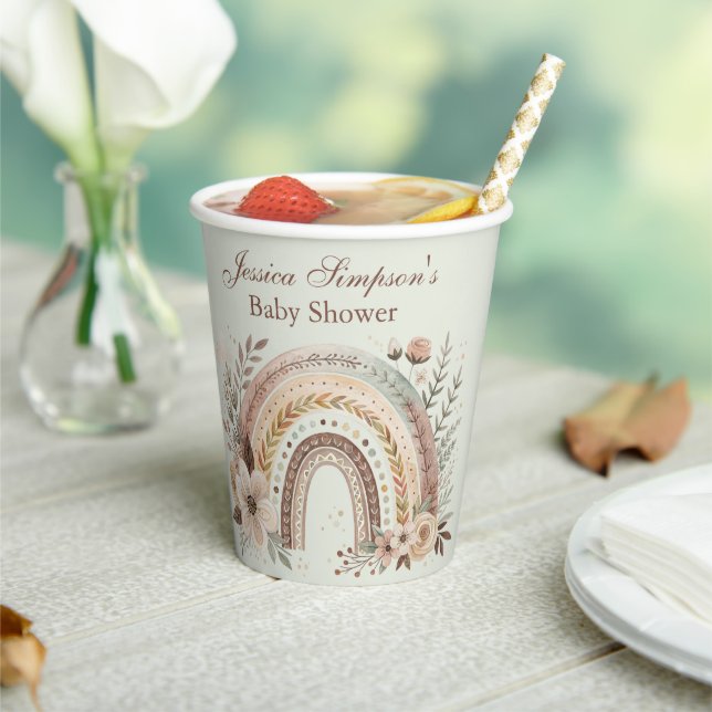 Boho Regenbogen und Blume Kinderdusche Pappbecher (In Situ)