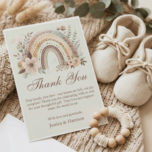 Boho-Regenbogen- und Blumen-Baby-Shower Dankeskarte