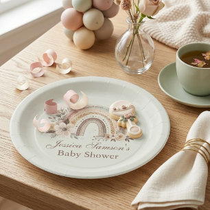 Boho-Regenbogen- und Blumen-Baby-Shower-Papiertell Pappteller