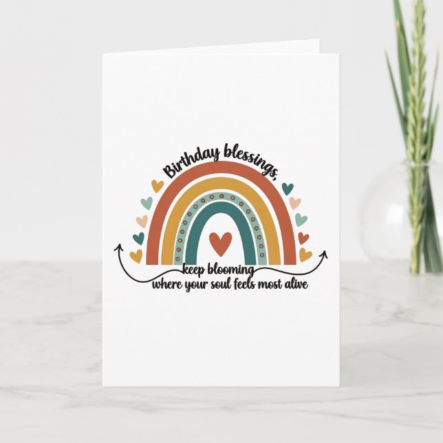 Boho Regenbogen und Herzen Geburtstagssegensdesign Karte (Vorderseite)