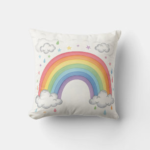 Boho-Regenbogen und Wolken Aquarell-Kinderspielzim Kissen