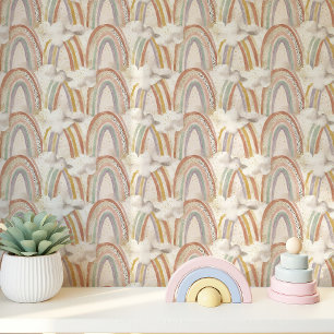 Boho-Regenbögen und Wolken in sanften Pastelltönen Tapete