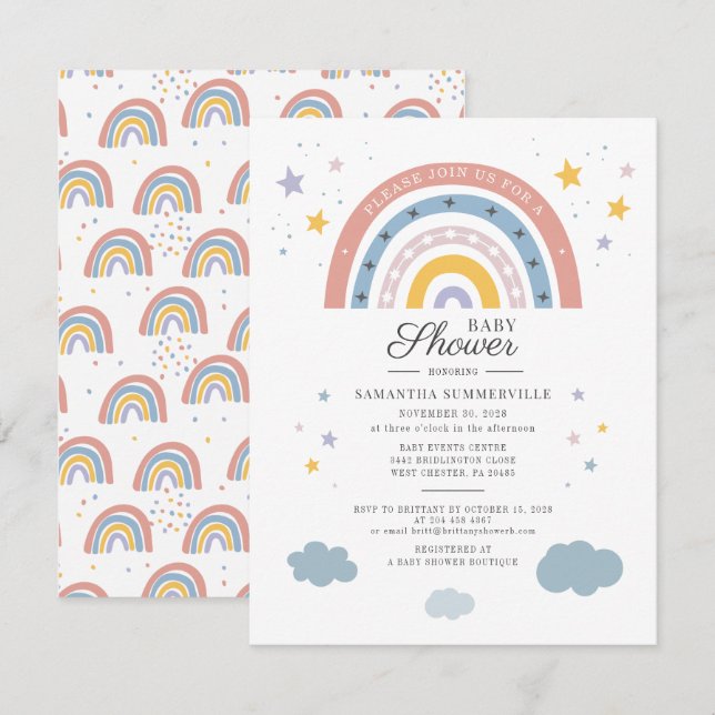 Boho-Regenbogen-Wasserfarbe-Script-Baby-Party (Vorne/Hinten)