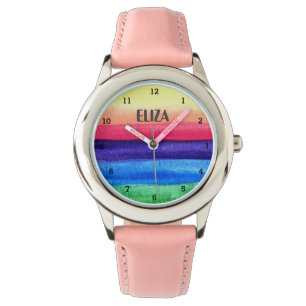 Boho Regenbogen Wasserfarbe Süße Mädchen Rosa Kind Armbanduhr