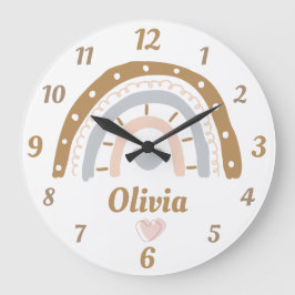 Boho Regenbogen whimsischer personalisierter Name Große Wanduhr