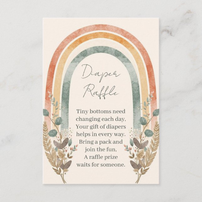 Boho-Regenbogen-Windel-Raffle-Karte – Wasserfarbe Begleitkarte (Vorderseite)