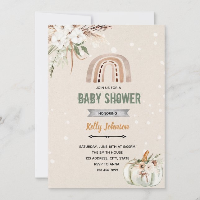 Boho Regenbogenkürbis Einladung (Vorderseite)