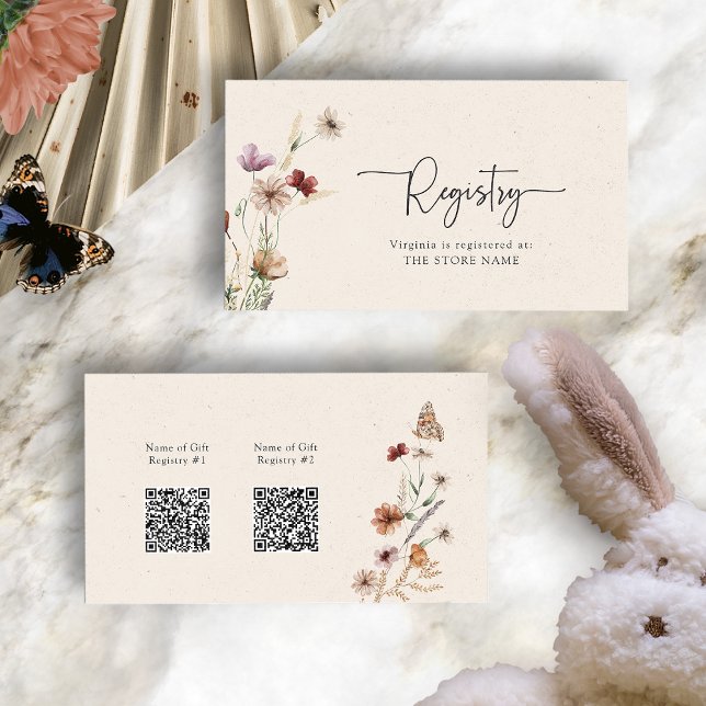Boho Registry QR Codes Umschließungskarte Begleitkarte (Boho Wildflower Registry QR Codes Enclosure Card with Butterfly by Painted Paperie
)