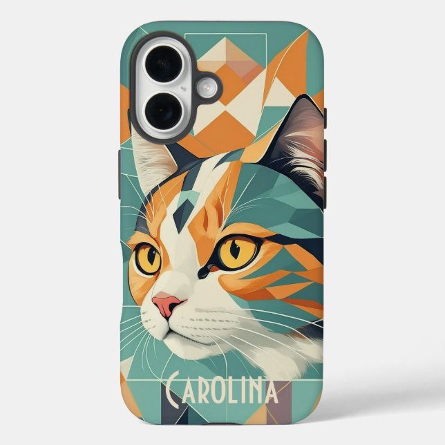 Boho Retro abstrakt Katzenportrait Orangengrün Case-Mate iPhone Hülle (Rückseite)