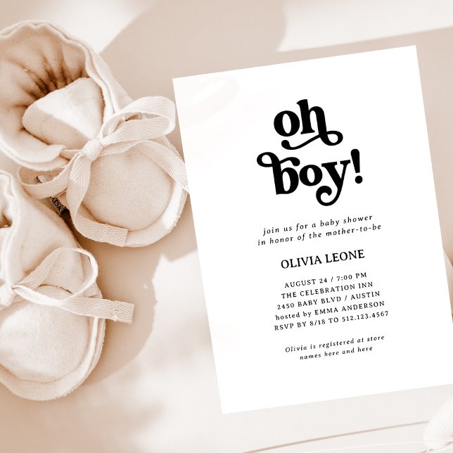 Boho Retro Black und White | Oh Boy Baby Dusche Einladung (Von Creator hochgeladen)