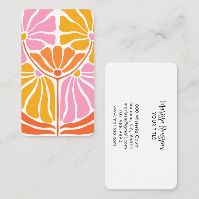 Boho Retro Blume Muster Business Card Visitenkarte (Vorne/Hinten)
