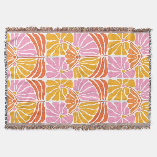 Boho Retro Blumenmuster Decke (Vorderseite)