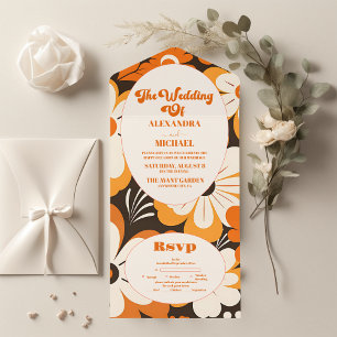 Boho Retro  Blumige Hochzeit All In One Einladung