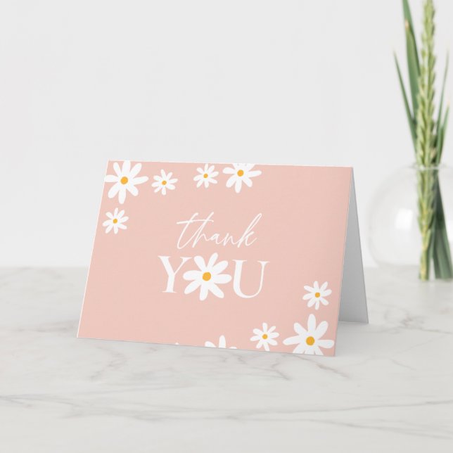 Boho Retro Blush Pink Daisy Floral Dankeskarte (Vorderseite)