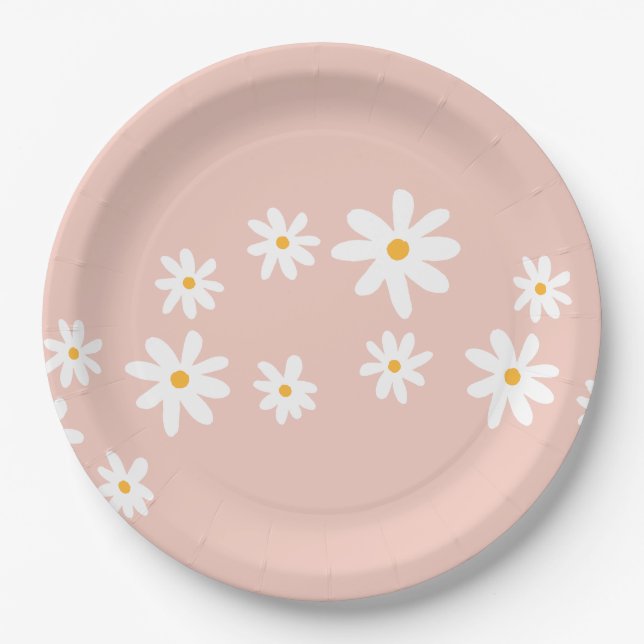 Boho Retro Blush Pink Daisy Floral Pappteller (Vorderseite)