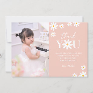 Boho Retro Blush Pink Daisy Girl Birthday Foto Dankeskarte